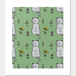 Pattern cute cats ,Funny cats Posters and Art